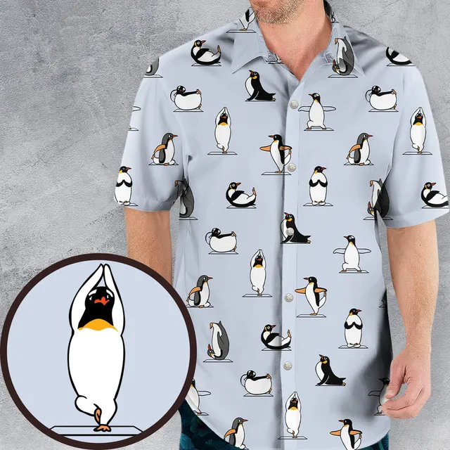 Penguin Yoga Pattern Hawaiian Shirt