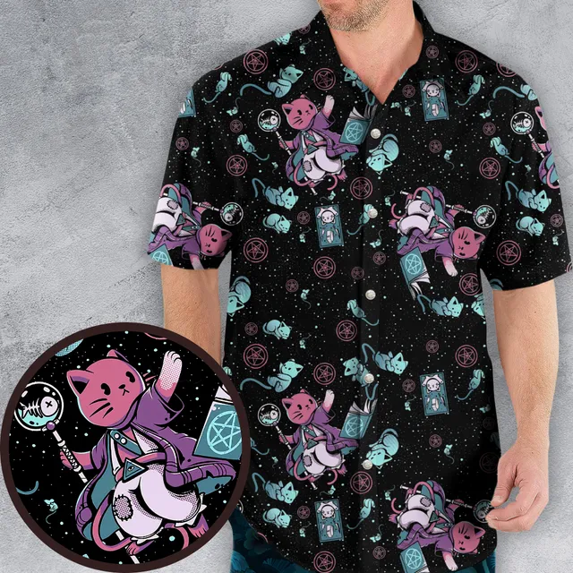 Necromancer Cat Pattern Hawaiian Shirt