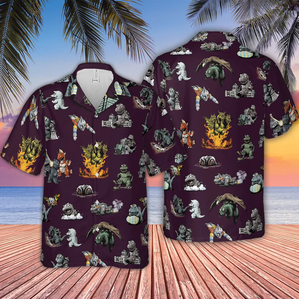 Showa Battle Kaiju Godzilla Hawaiian Shirt