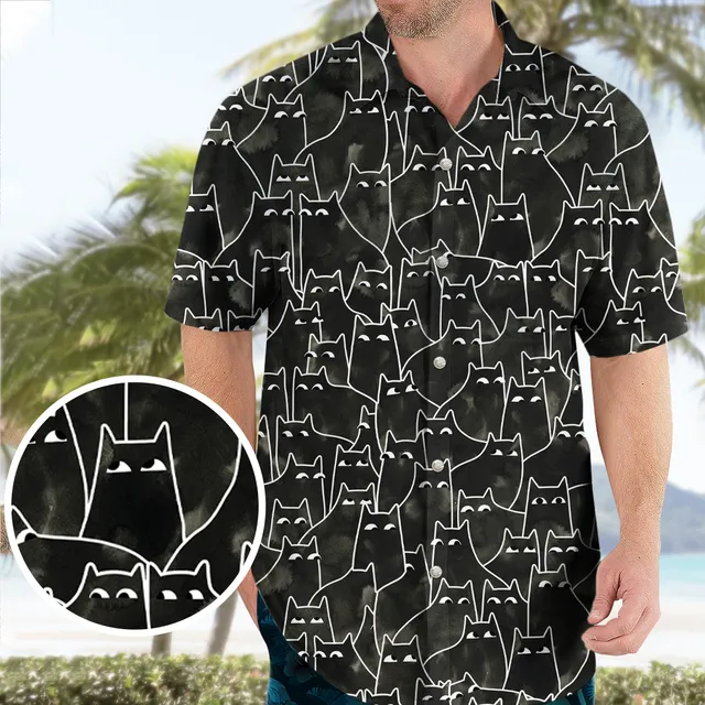 Suspicious Cats Funny Cat Hawaiian Shirt