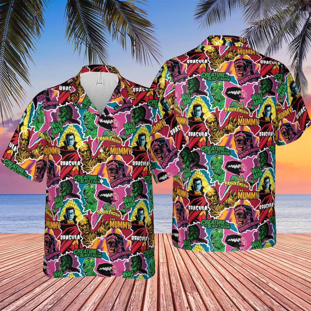 Monsters Pop Collage Universal Monsters Hawaiian Shirt - 2