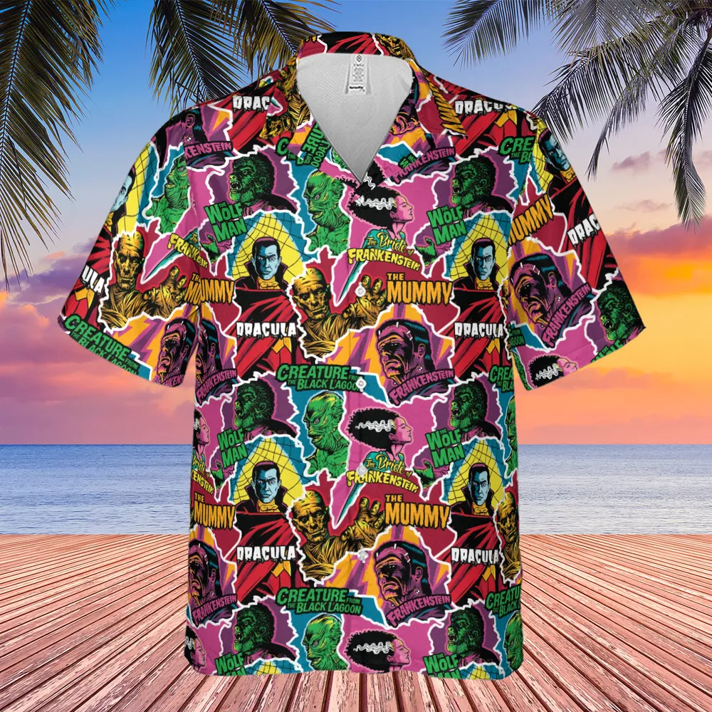 Monsters Pop Collage Universal Monsters Hawaiian Shirt - 4