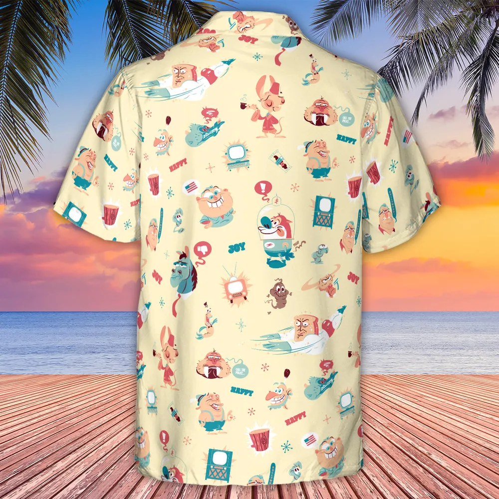 Ren and Stimpy Pattern Hawaiian Shirt - 3