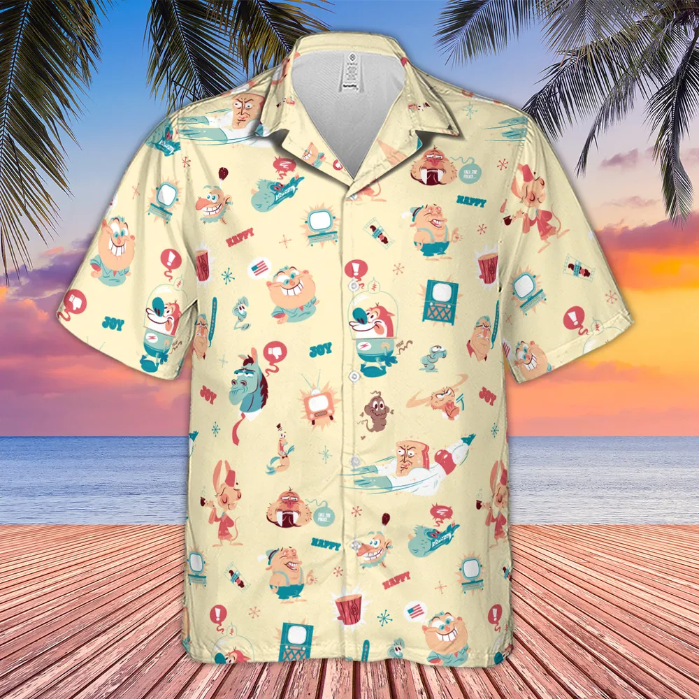 Ren and Stimpy Pattern Hawaiian Shirt - 4