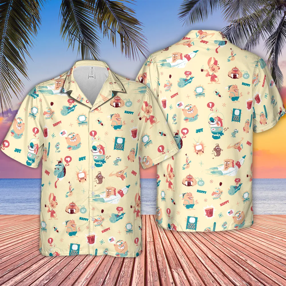 Ren and Stimpy Pattern Hawaiian Shirt - 2