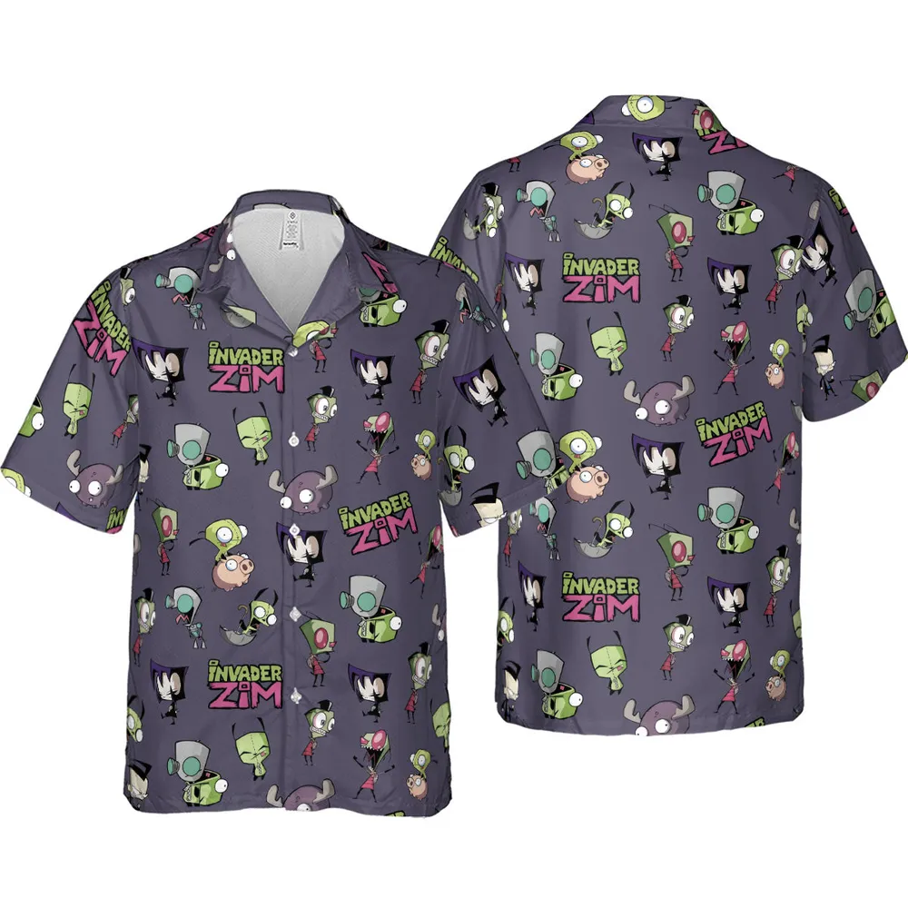 Invader Zim Pattern Hawaiian Shirt - 3