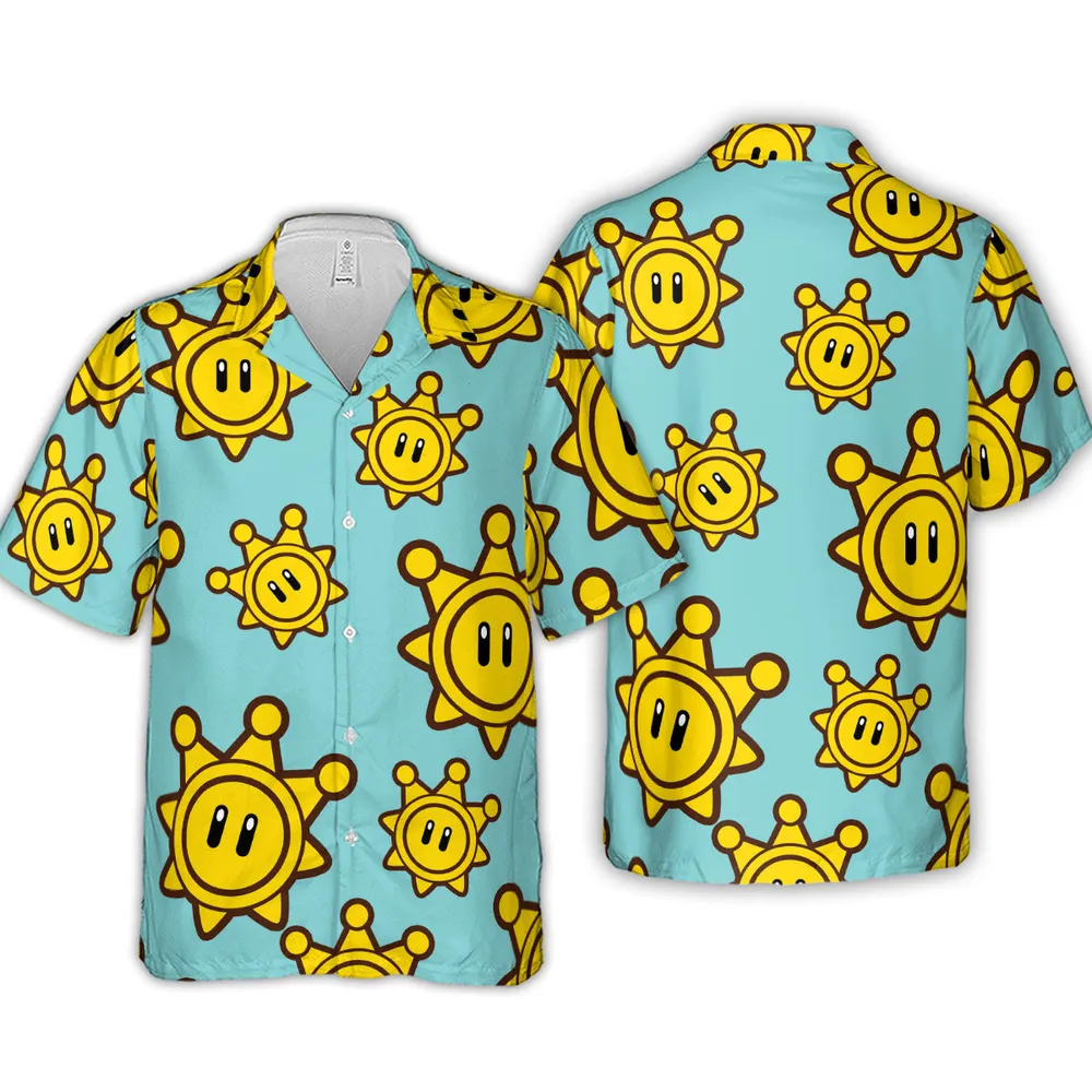 Shine Sprite Super Mario Button Up Hawaiian Shirt - 4