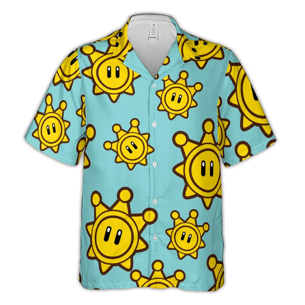 Shine Sprite Super Mario Button Up Hawaiian Shirt - 3