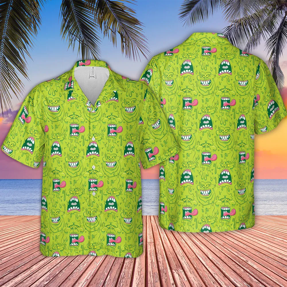 Funny Face Expression Slimer Ghostbusters Hawaiian Shirt - 2