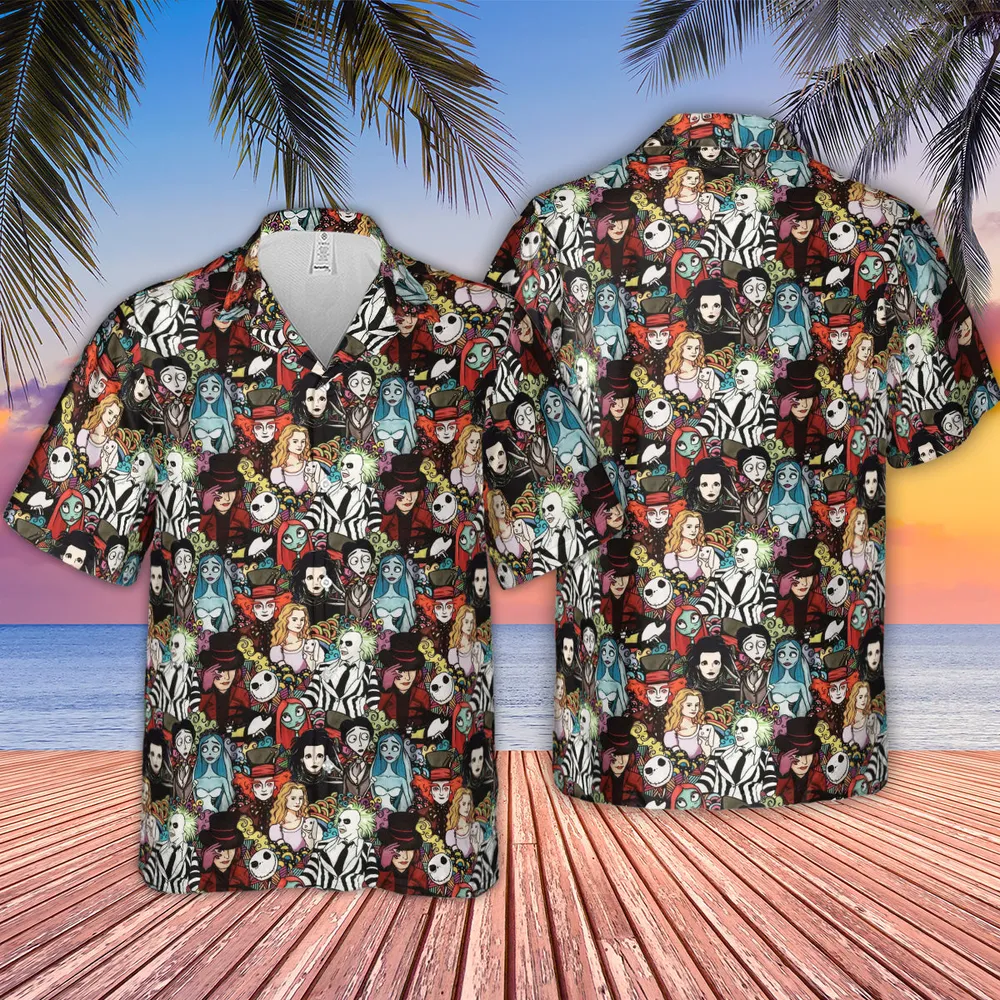 Tim Burton Characters Halloween Hawaiian Shirt - 2