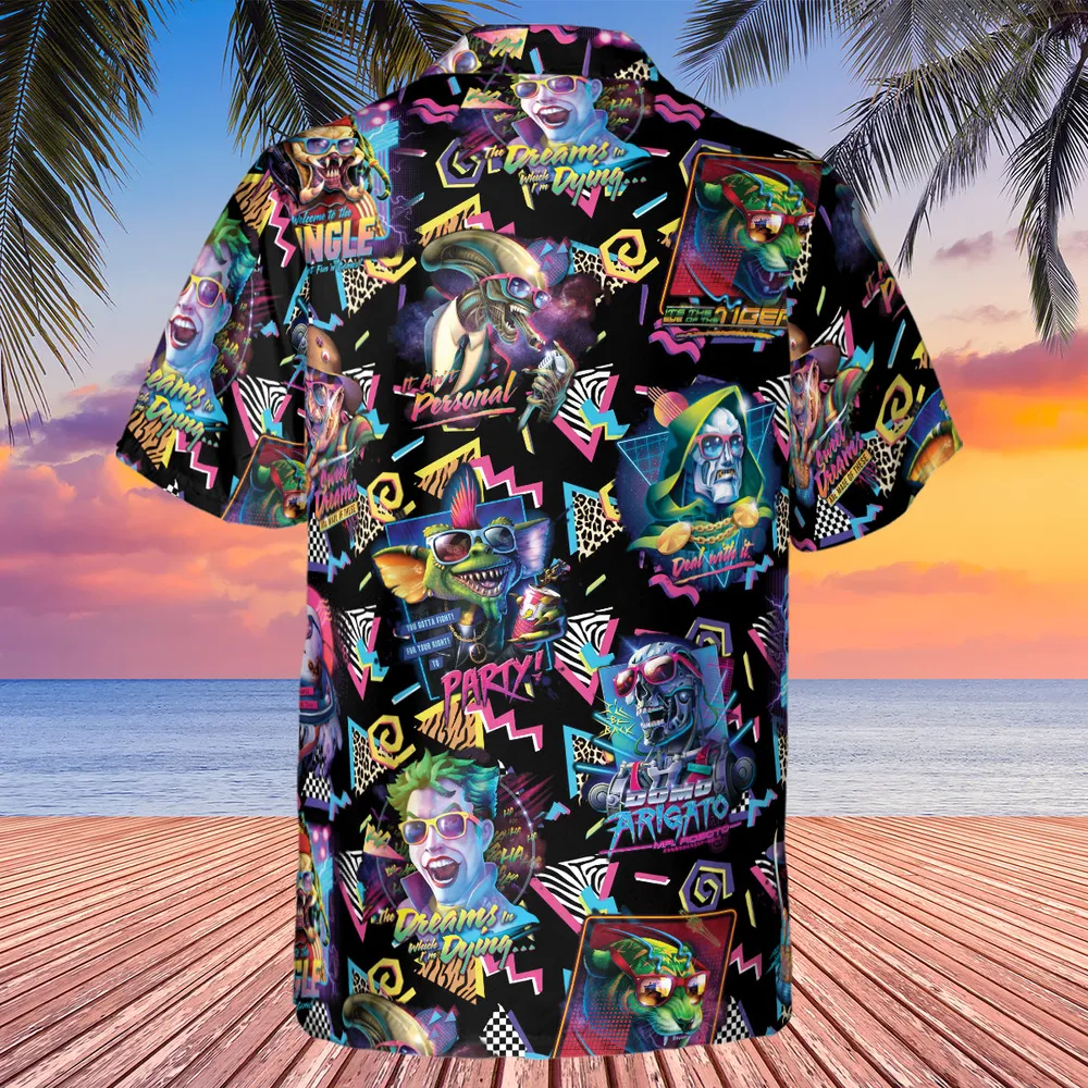 Retro Horror Characters Halloween Hawaiian Shirt - 3
