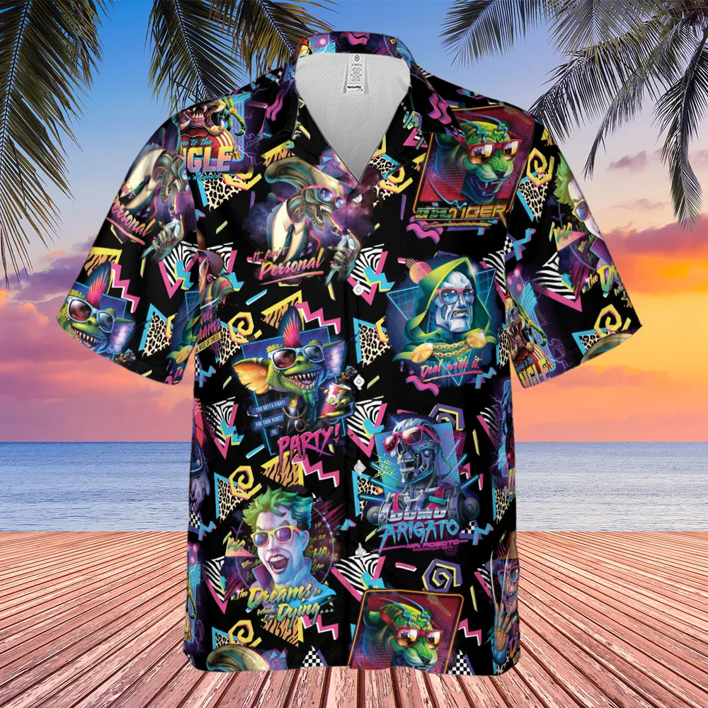 Retro Horror Characters Halloween Hawaiian Shirt - 4