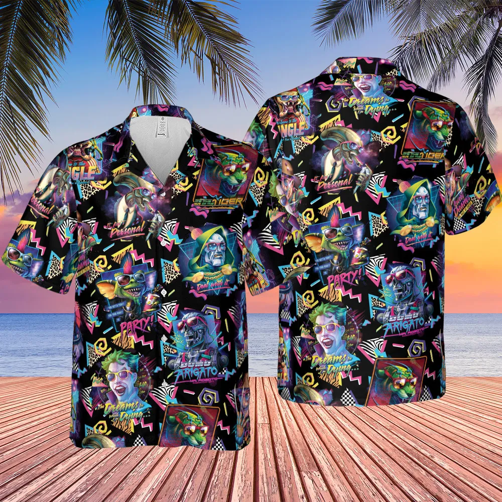 Retro Horror Characters Halloween Hawaiian Shirt - 2