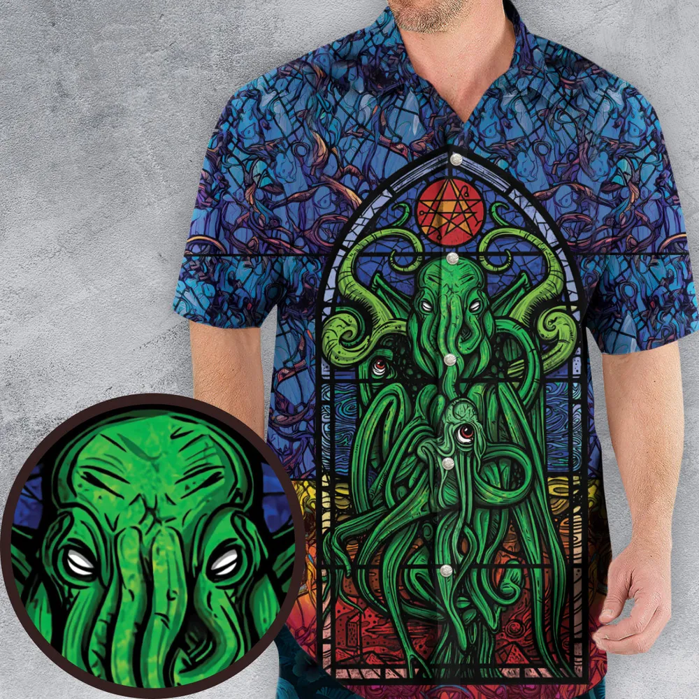 Stained Glass Cthulhu H.P Lovecraft Hawaiian Shirt - 2