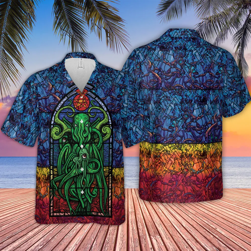 Stained Glass Cthulhu H.P Lovecraft Hawaiian Shirt - 5