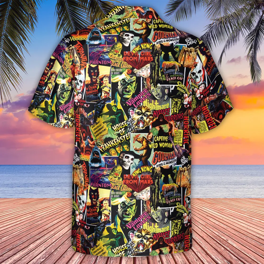 Fright Night Halloween Retro Horror Characters Collage Hawaiian Shirt - 2