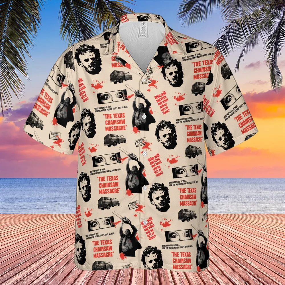 Leatherface The Texas Chainsaw Massacre Horror Pattern Hawaiian Shirt - 4