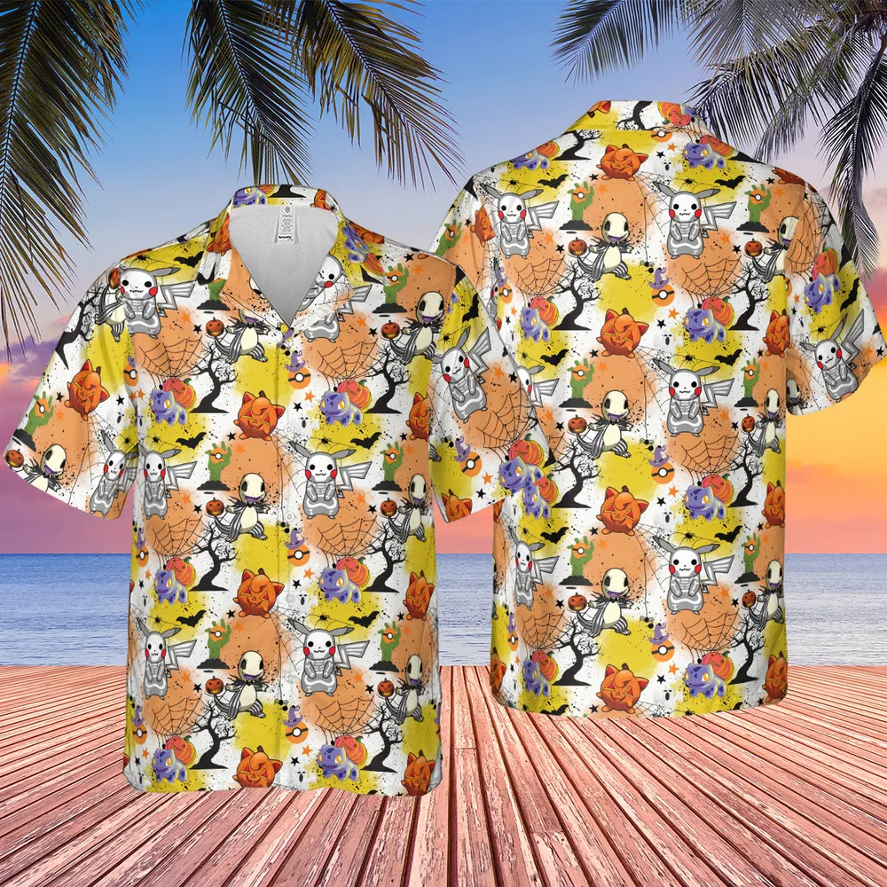 Spooky Costume Pikachu Charmander Jigglypuff Bulbasaur Pokemon Hawaiian Shirt - 2