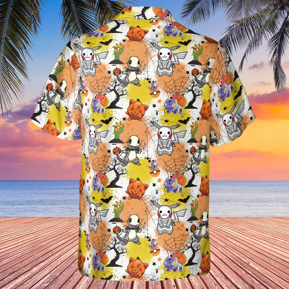 Spooky Costume Pikachu Charmander Jigglypuff Bulbasaur Pokemon Hawaiian Shirt - 3