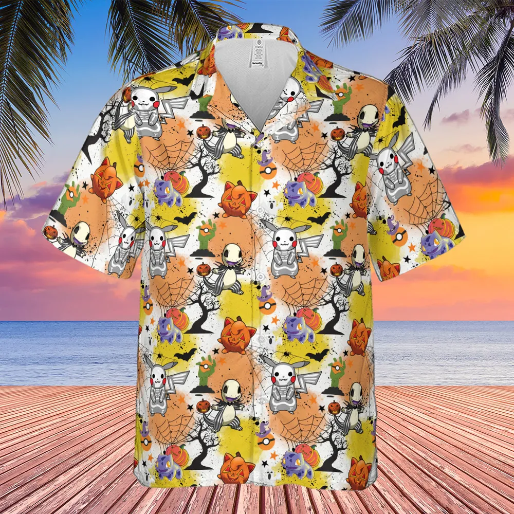 Spooky Costume Pikachu Charmander Jigglypuff Bulbasaur Pokemon Hawaiian Shirt - 4