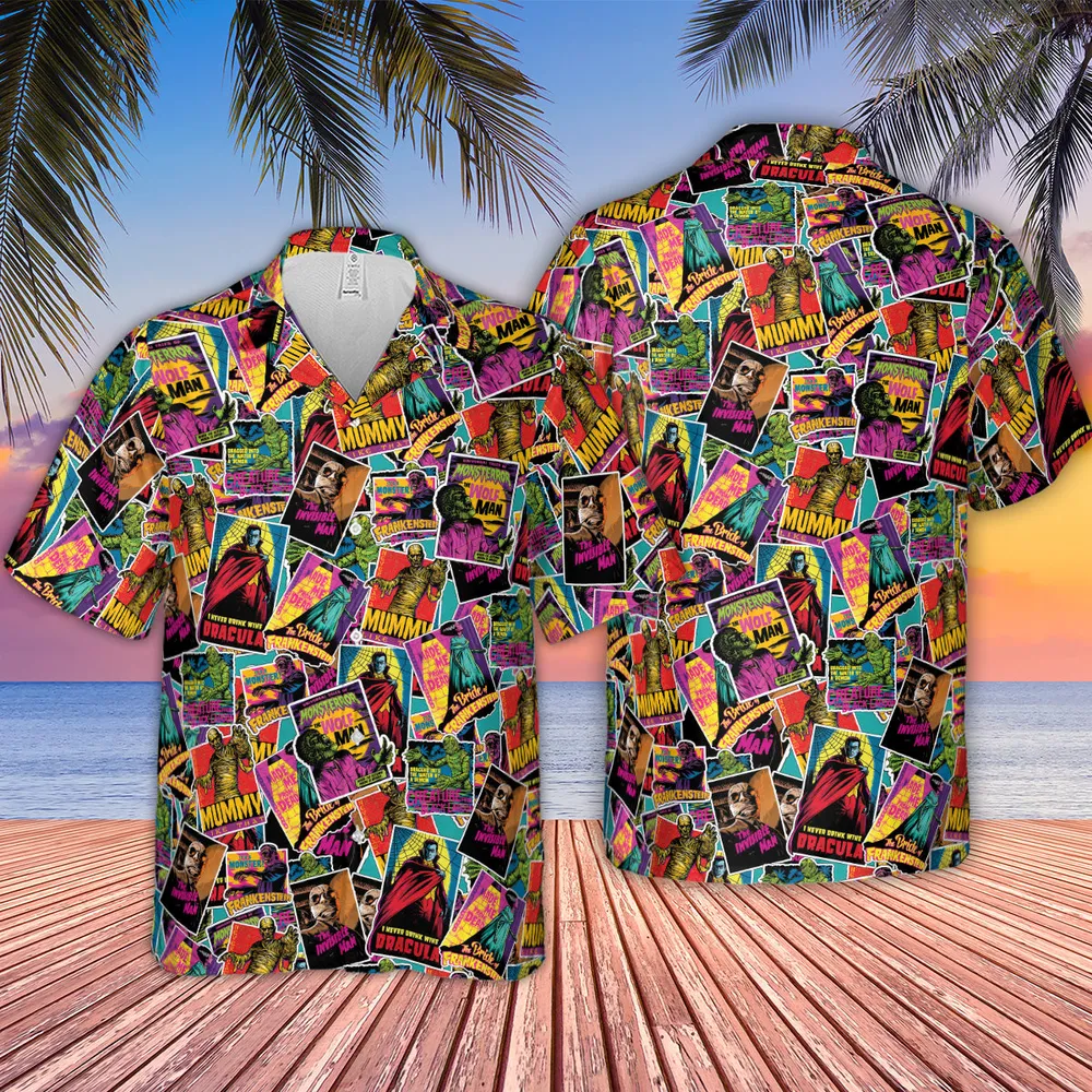 Multi Monster Pop Badges Hawaiian Shirt - 4