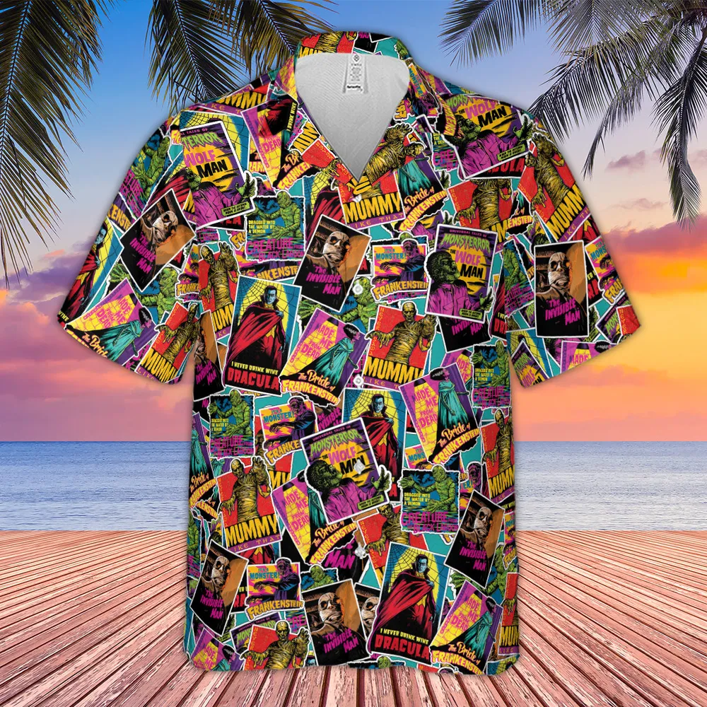 Multi Monster Pop Badges Hawaiian Shirt - 3