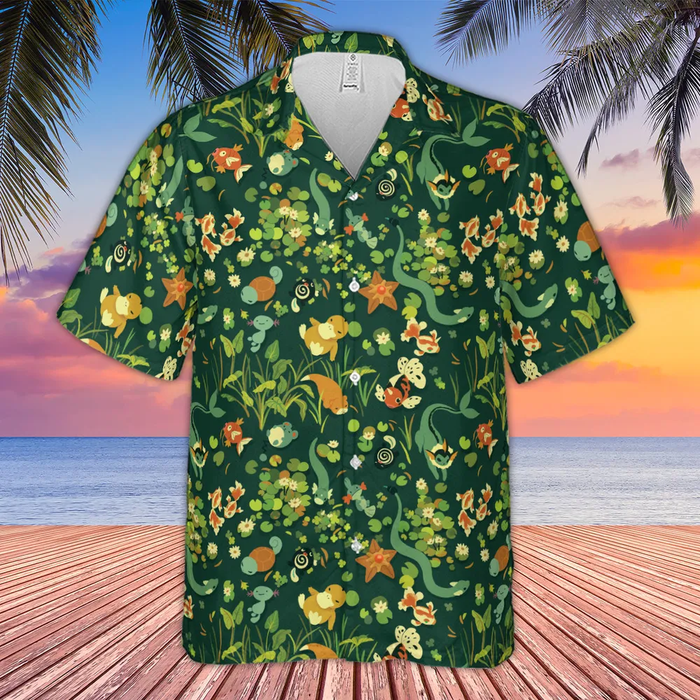 Floating In A Pond Magikarp Psyduck Vaporeon Water Pokemon Hawaiian Shirt - 4