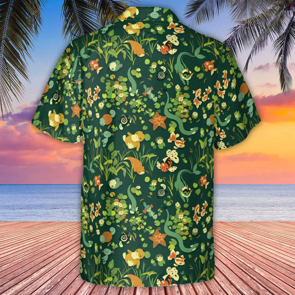 Floating In A Pond Magikarp Psyduck Vaporeon Water Pokemon Hawaiian Shirt - 3