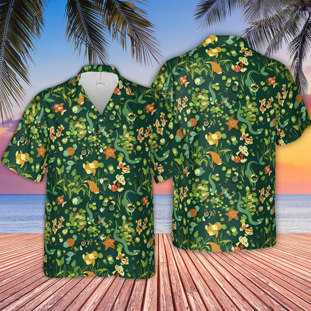Floating In A Pond Magikarp Psyduck Vaporeon Water Pokemon Hawaiian Shirt - 2