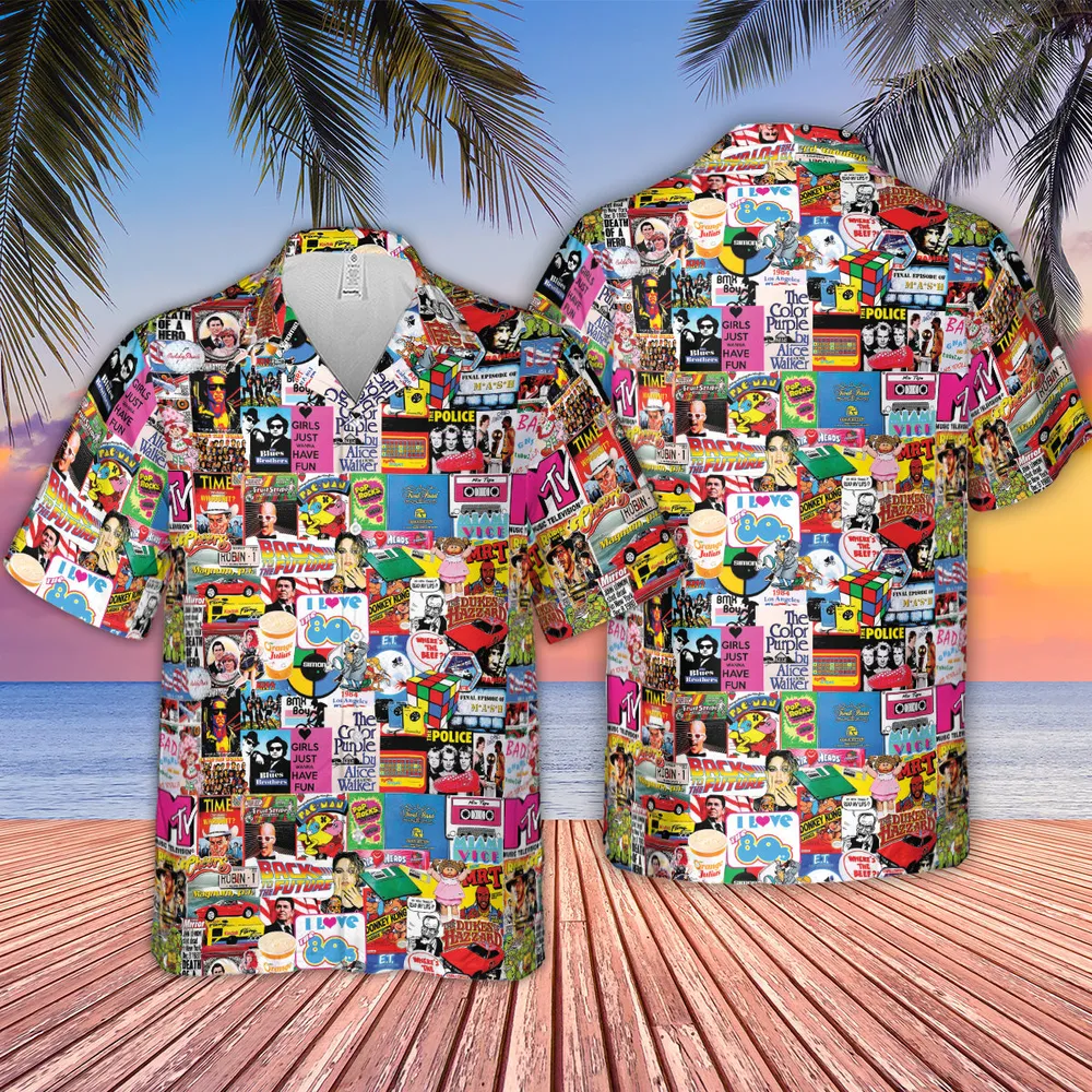 I heart 80s Collage Mr. T Back To the Future Pac-man Hawaiian Shirt - 2