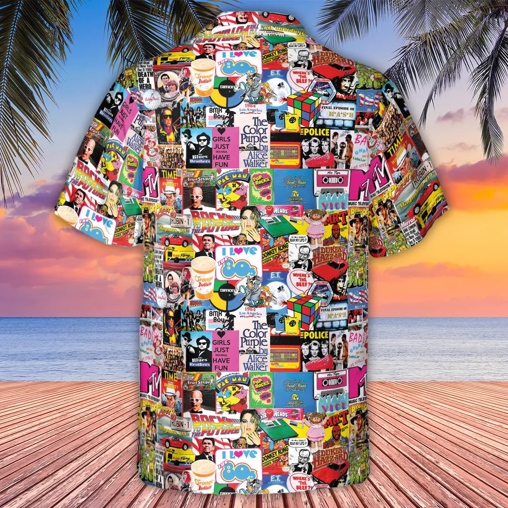 I heart 80s Collage Mr. T Back To the Future Pac-man Hawaiian Shirt - 3