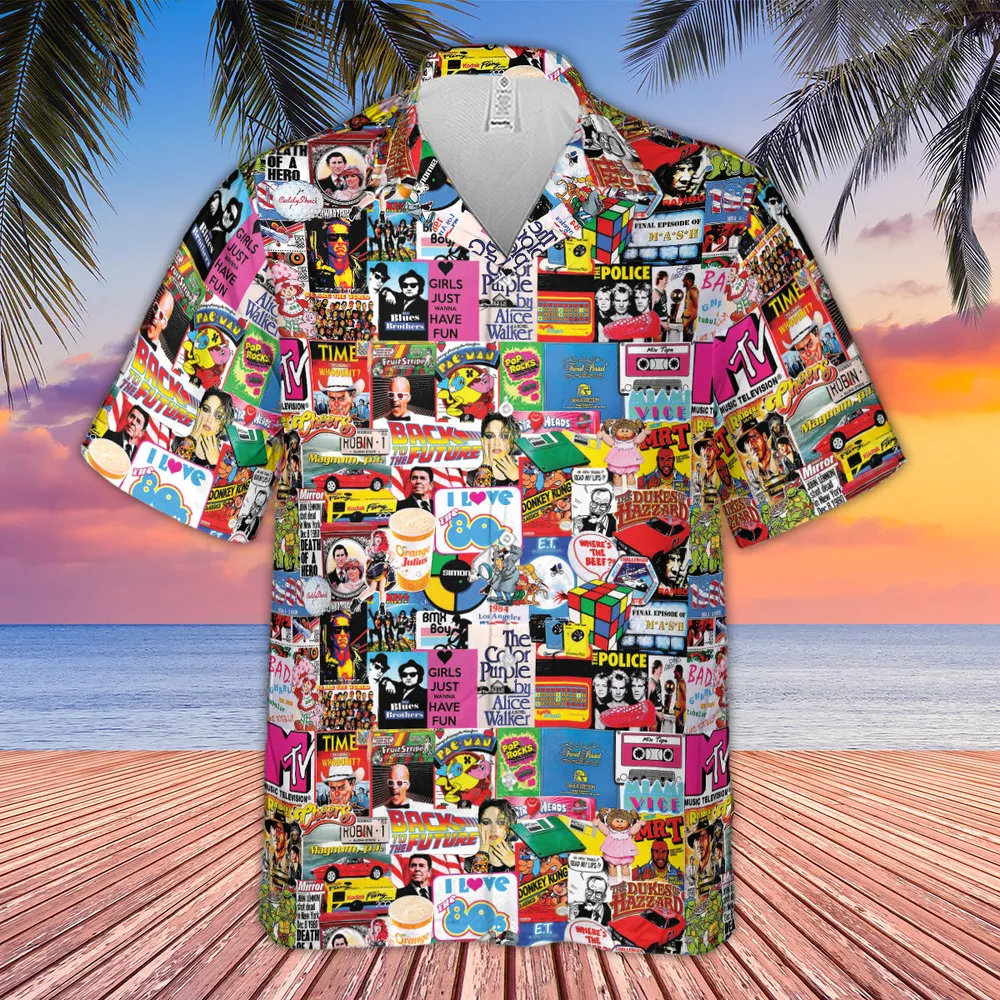 I heart 80s Collage Mr. T Back To the Future Pac-man Hawaiian Shirt - 4