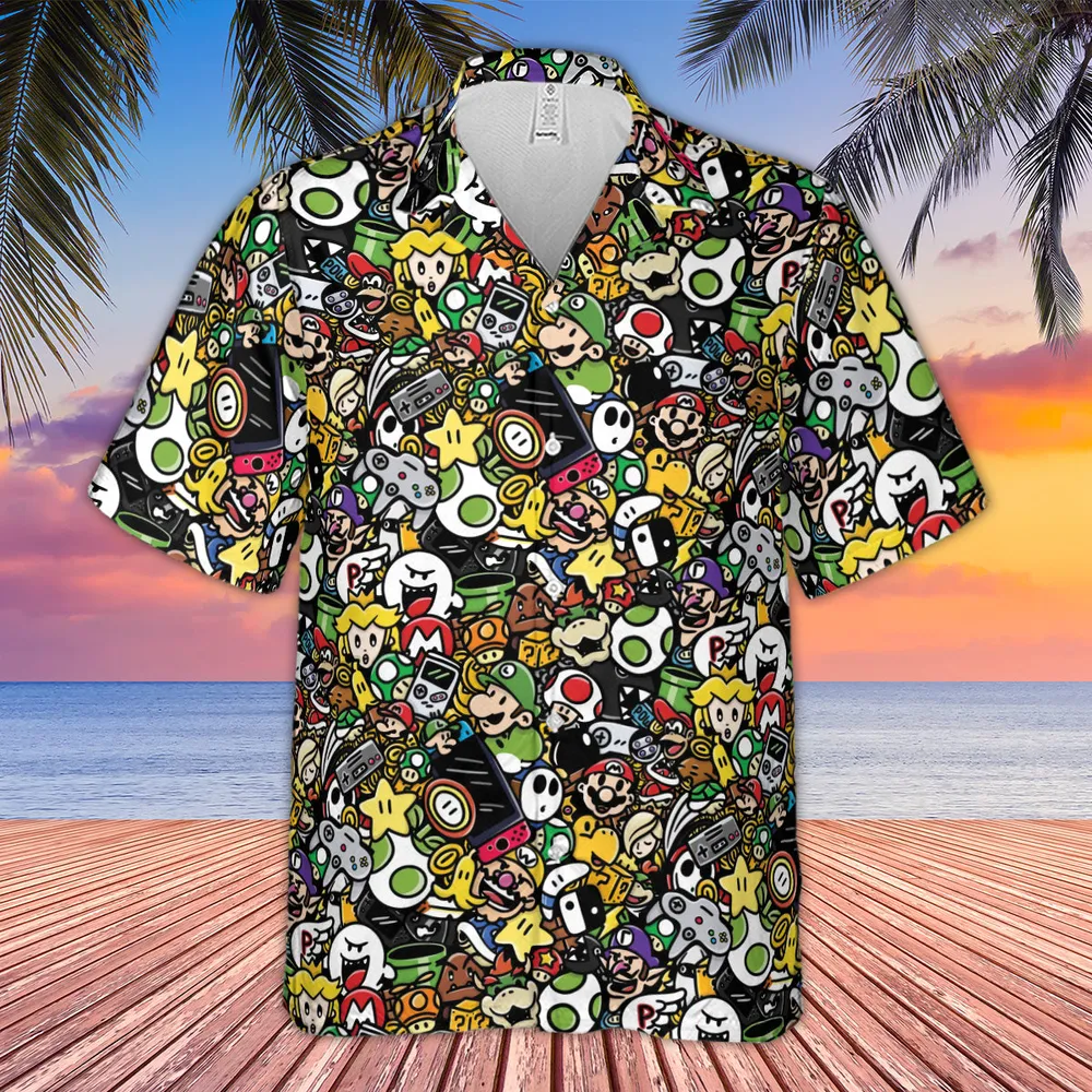 Super Mario Characters All In One Pattern Hawaiian Shirt - 4