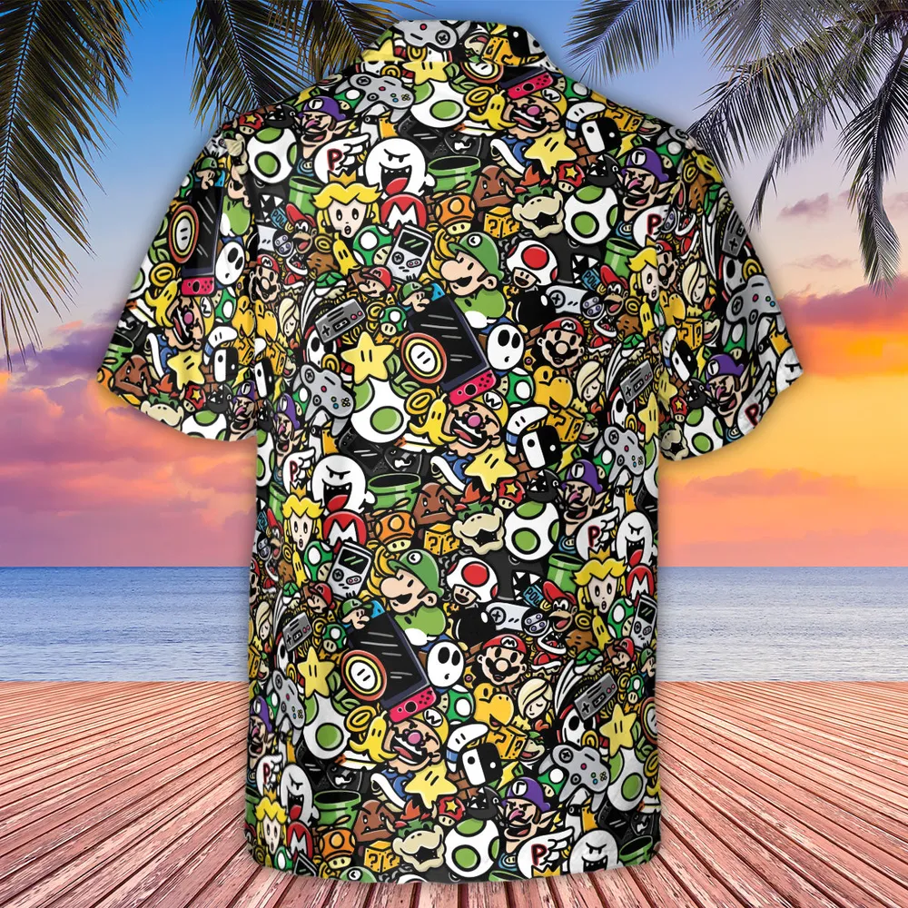 Super Mario Characters All In One Pattern Hawaiian Shirt - 3