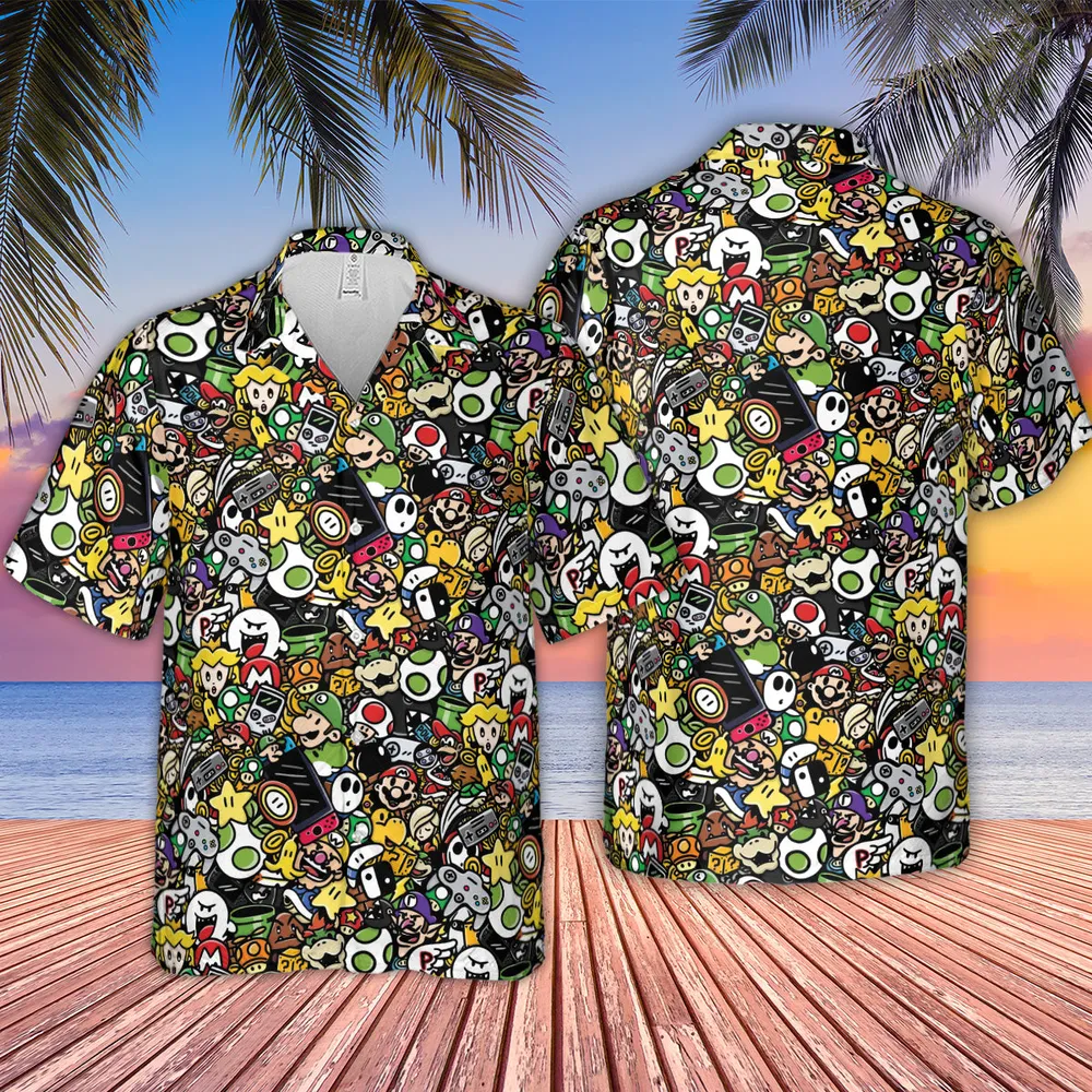 Super Mario Characters All In One Pattern Hawaiian Shirt - 2