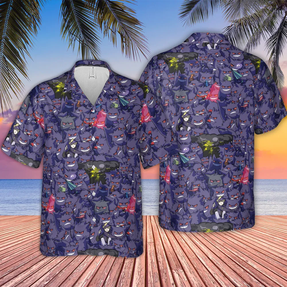 Gengars Pokemon Pattern Hawaiian Shirt - 2