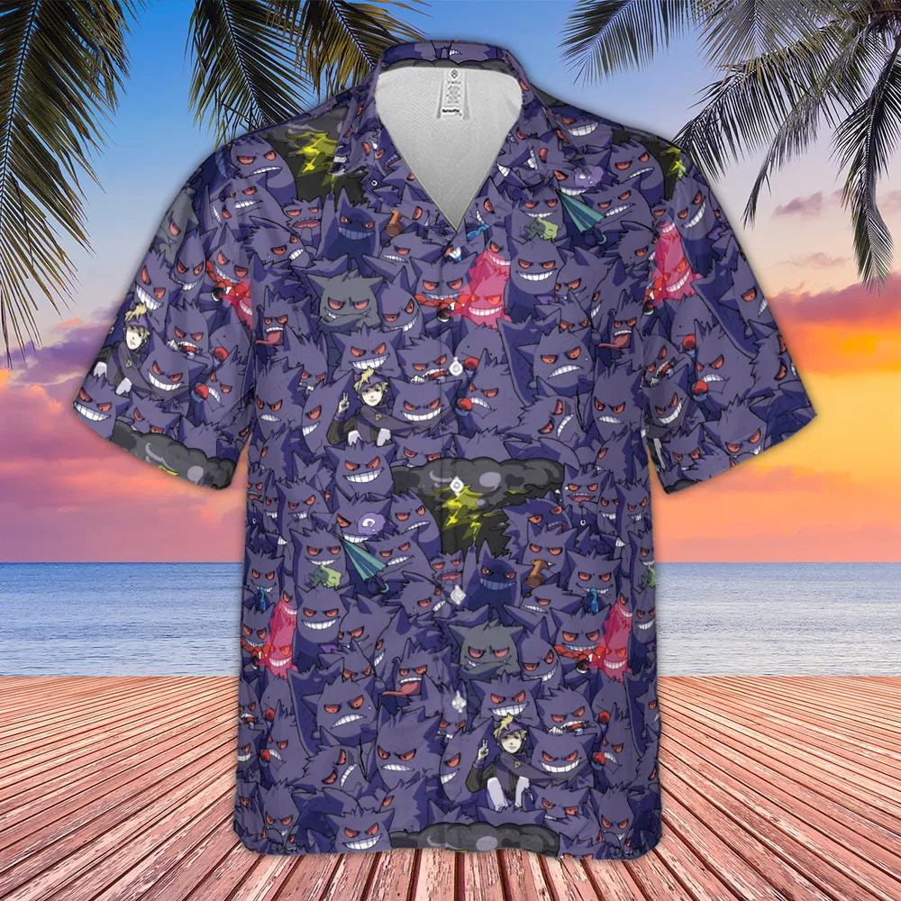 Gengars Pokemon Pattern Hawaiian Shirt - 4