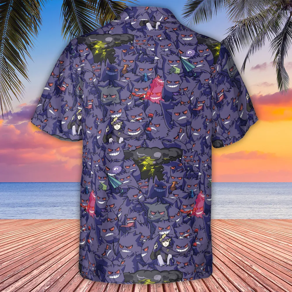 Gengars Pokemon Pattern Hawaiian Shirt - 3