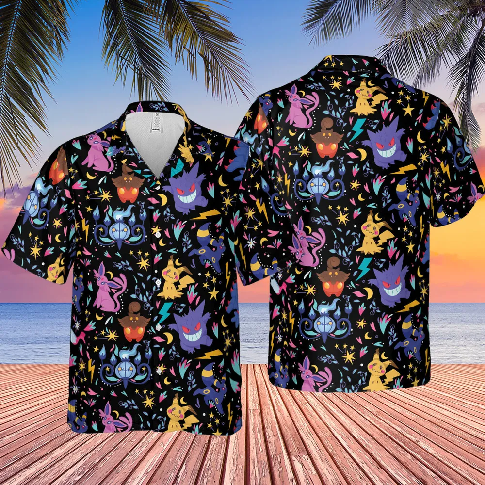 Ghost Buddies Cottagecore Pokemon Patterns Hawaiian Shirt - 2