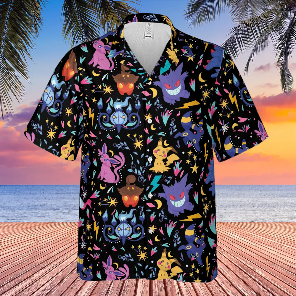 Ghost Buddies Cottagecore Pokemon Patterns Hawaiian Shirt - 4
