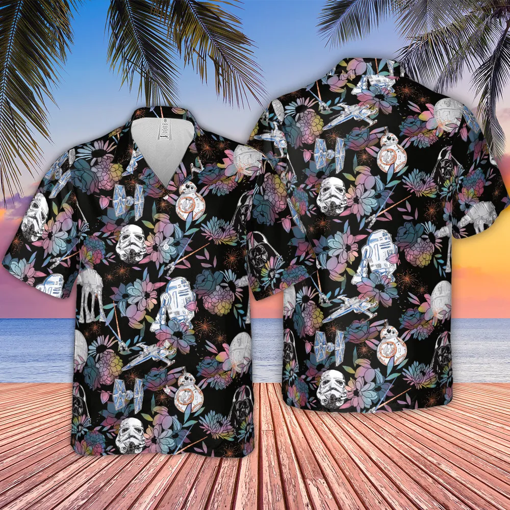 Floral Wars Dark Side Star Wars Pattern Hawaiian Shirt - 2