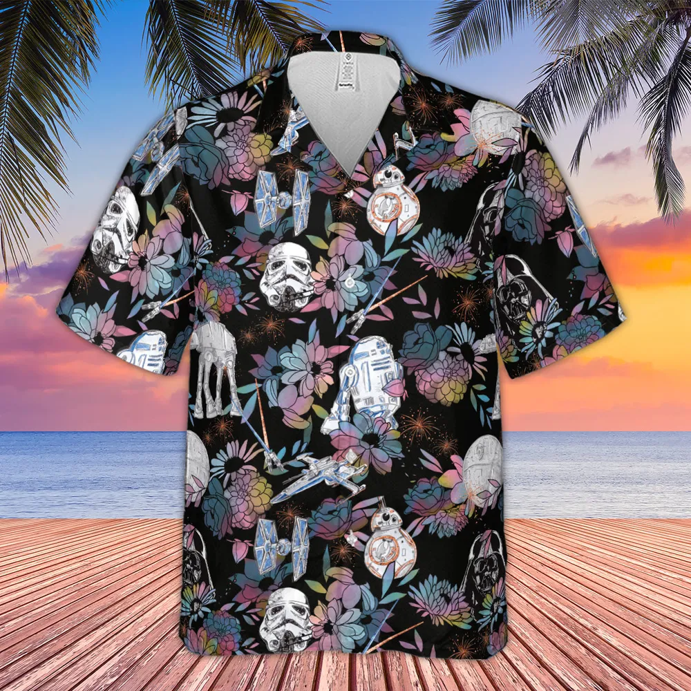 Floral Wars Dark Side Star Wars Pattern Hawaiian Shirt - 4
