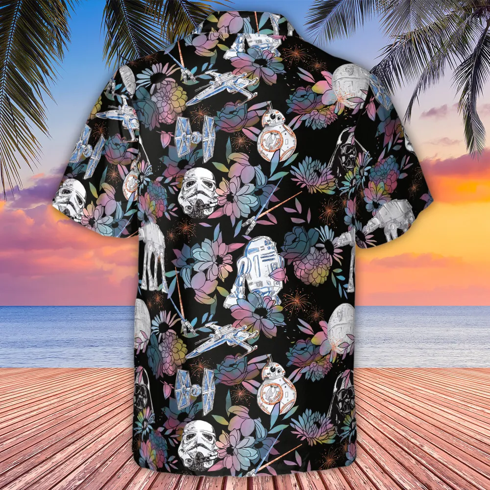 Floral Wars Dark Side Star Wars Pattern Hawaiian Shirt - 3