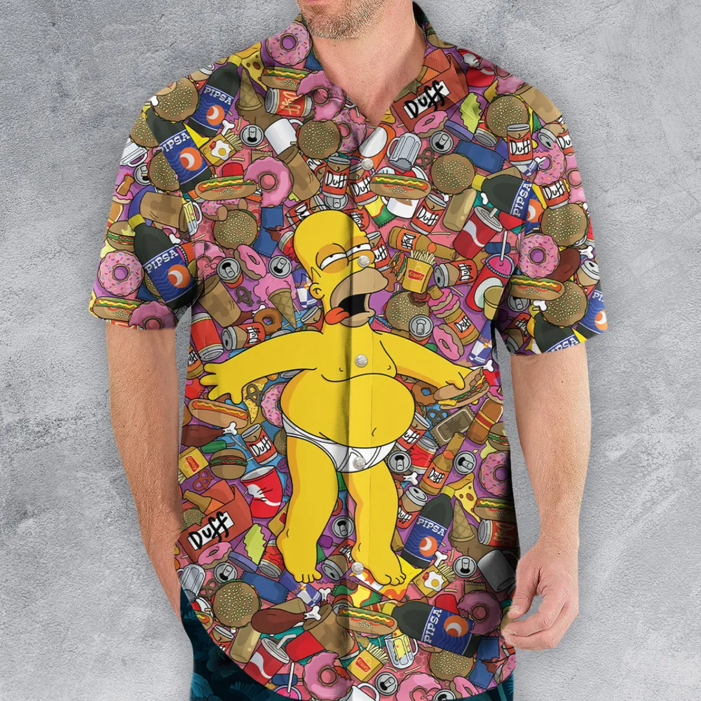 Homer Simpson Getting Drunk Duff Beer The Simpsons Hawaiian Shirt - 2