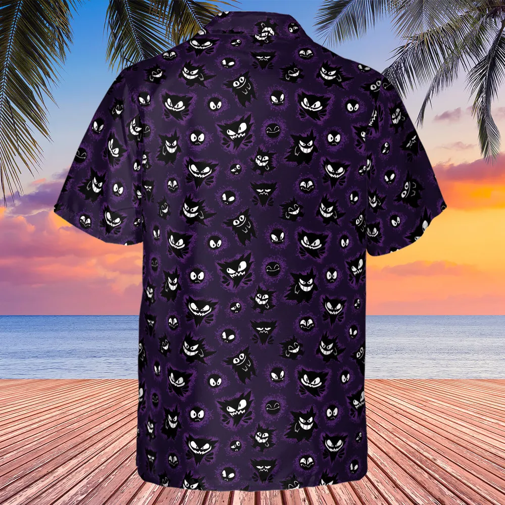 Gastly Haunter and Gengar Pokemon Pattern Hawaiian Shirt - 3