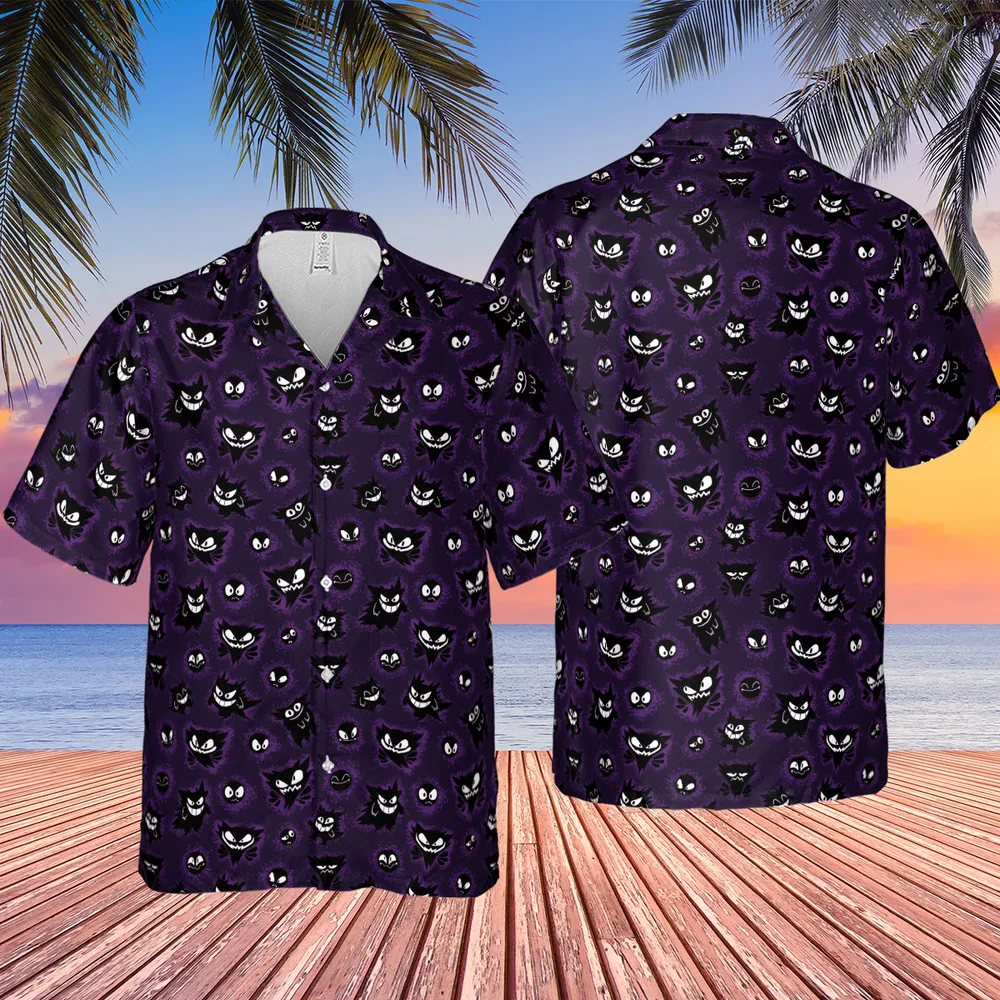Gastly Haunter and Gengar Pokemon Pattern Hawaiian Shirt - 2