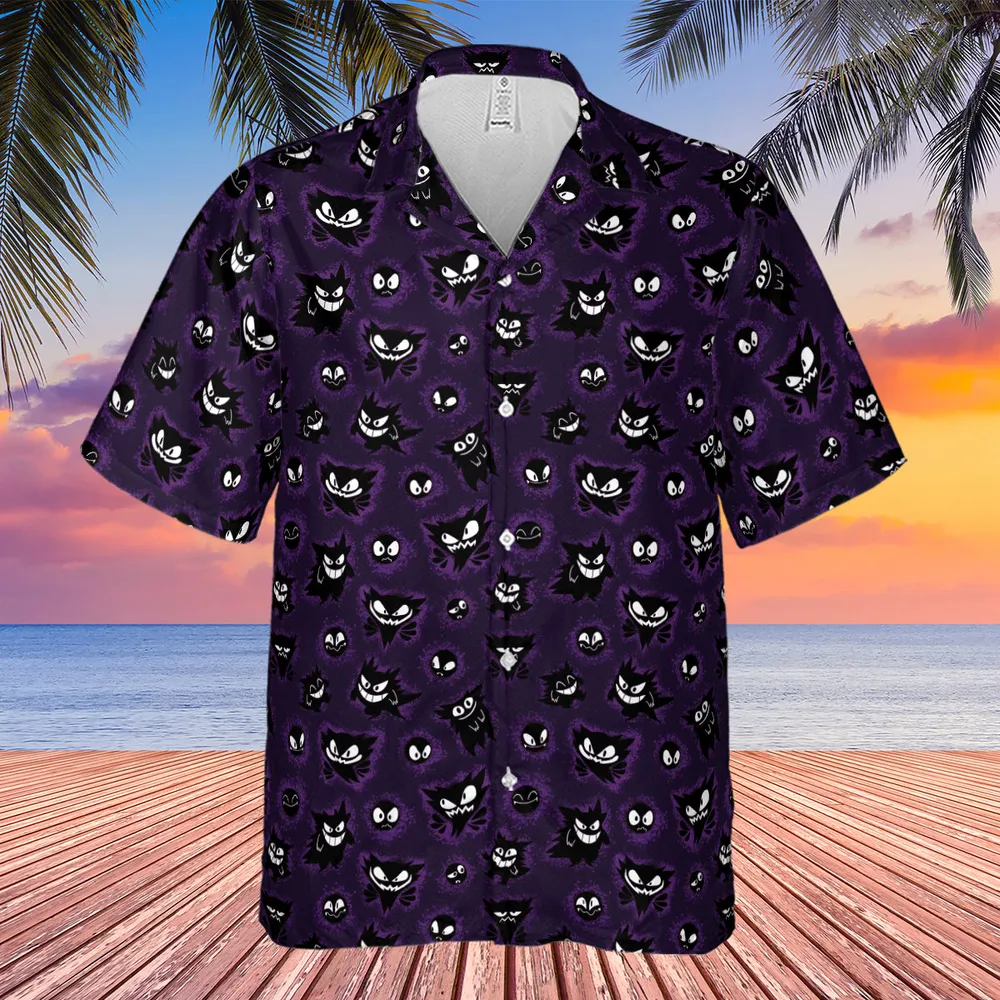Gastly Haunter and Gengar Pokemon Pattern Hawaiian Shirt - 4