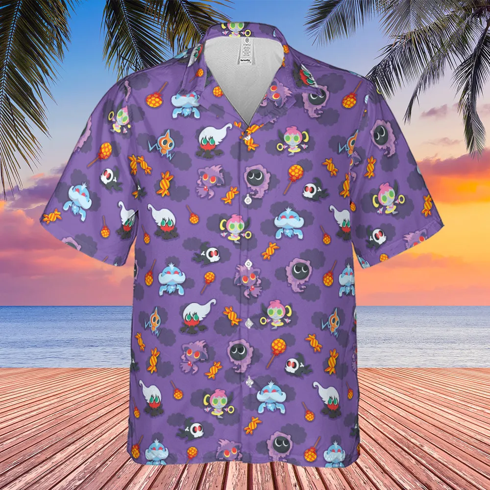 Team Purple Pokemon Pattern Hawaiian Shirt - 4
