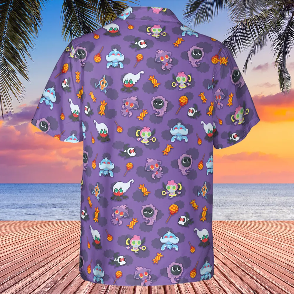 Team Purple Pokemon Pattern Hawaiian Shirt - 3