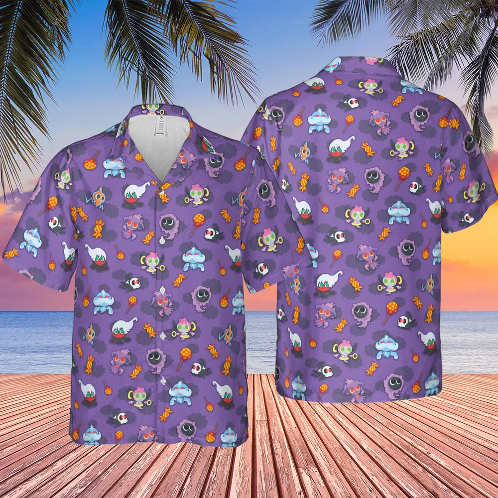 Team Purple Pokemon Pattern Hawaiian Shirt - 2